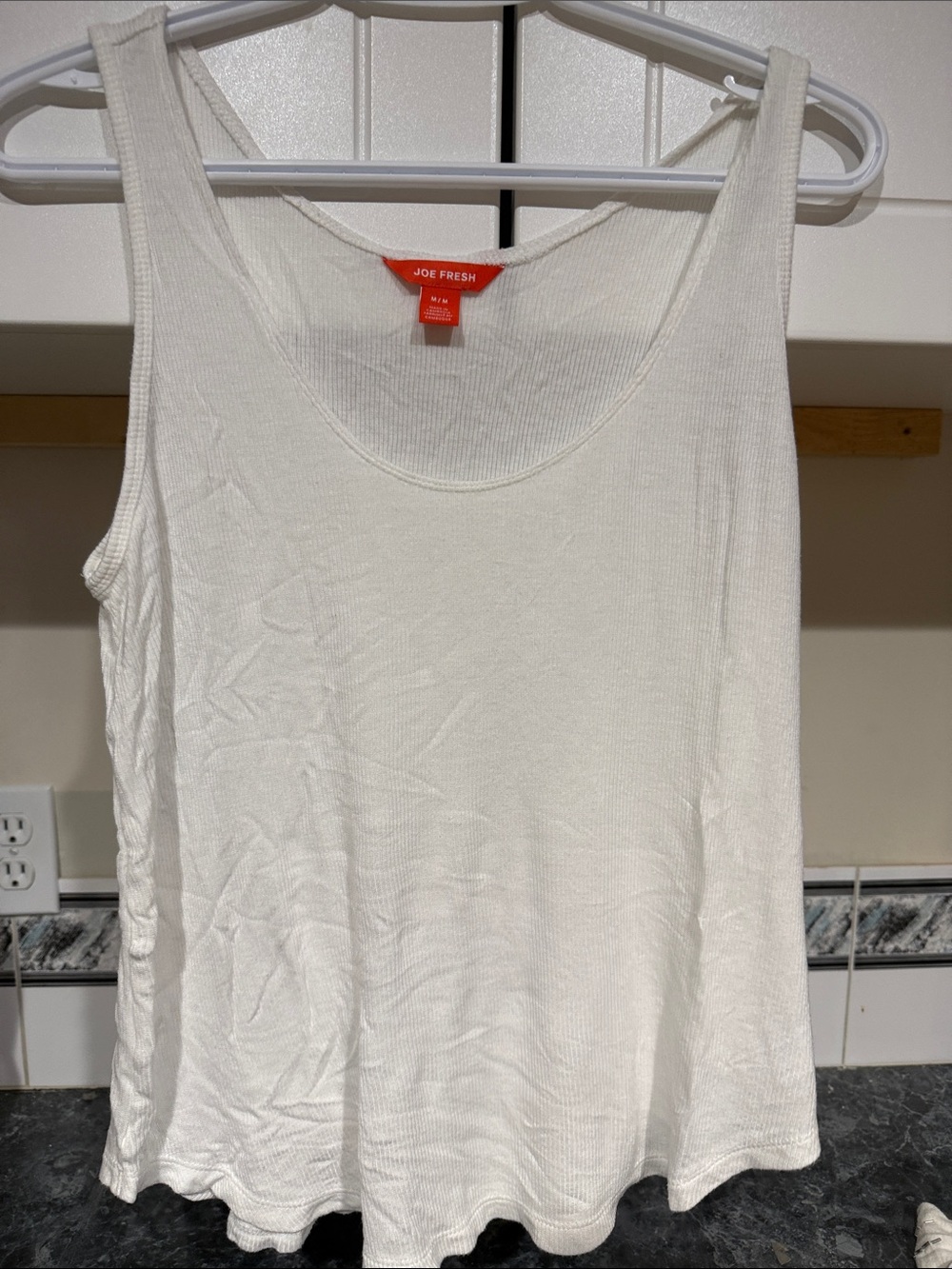 Joe Fresh Cream Ribbed Scoop Tank Top
